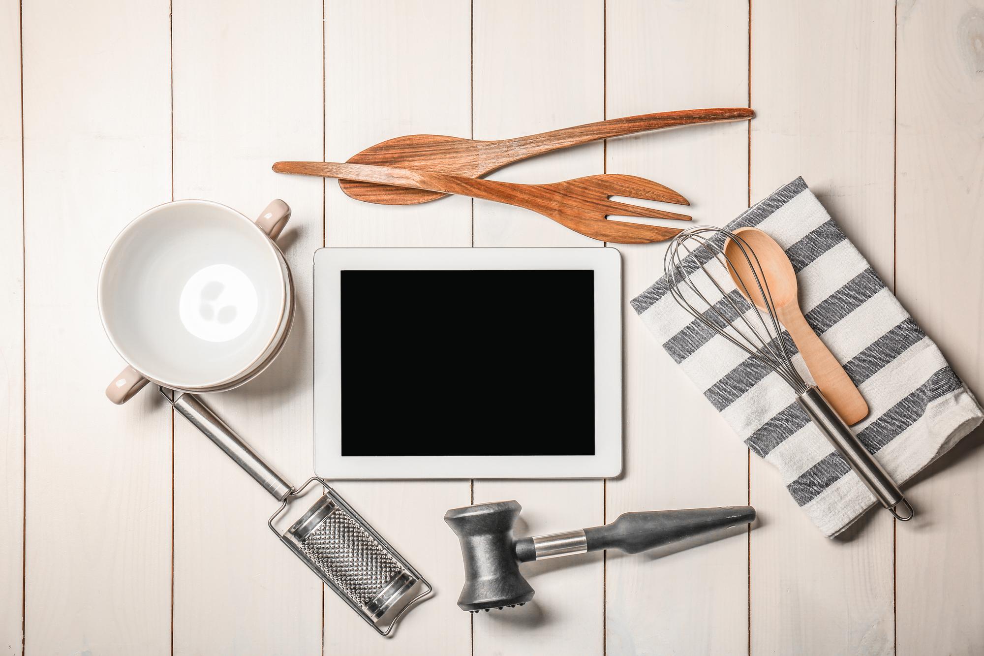 Studio counter with modern culinary tools and notes